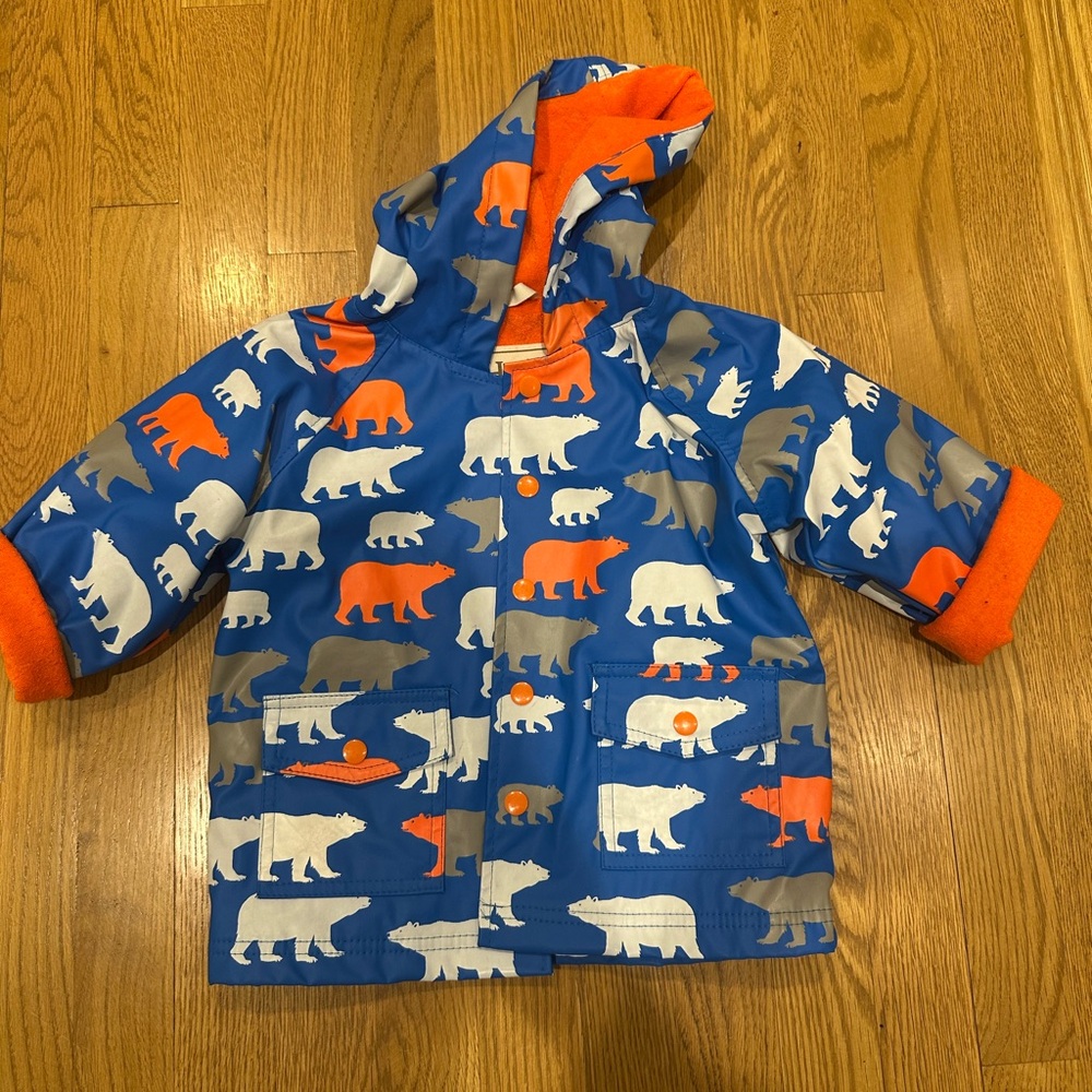 Hatley Blue and Orange Toddler Rain Coat /Jacket with Bear Print